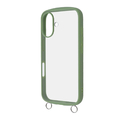 レイアウト iPhone 16用Like standard Puffull 耐衝撃 バンパー ストラップ金具付き ハイブリッドケース カーキ RT-P46CMD1/OV