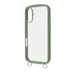 レイアウト iPhone 16用Like standard Puffull 耐衝撃 バンパー ストラップ金具付き ハイブリッドケース カーキ RT-P46CMD1/OV-イメージ1