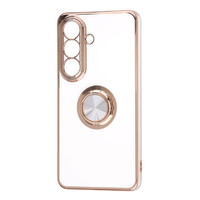 レイ・アウト Galaxy S26用 / ソフトケース 精密設計 フレームメッキ +リング ホワイト/ゴールド RT-GS26TRE/WG