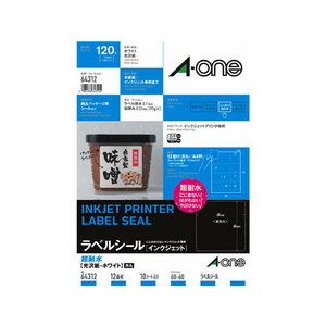 しお エーワン F048270-64312 ラベルシール 耐水タイプ光沢紙 12面