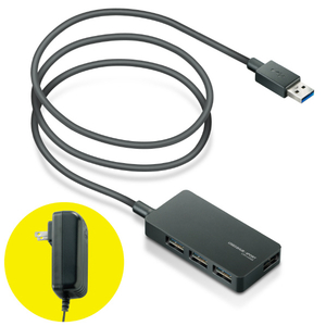 エレコム USB3．0対応ACアダプタ付き4ポートUSBハブ ブラック U3H-A408SBK-イメージ2