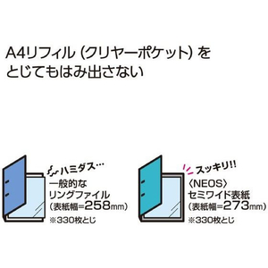 コクヨ リングファイル NEOS A4タテ 背幅42mm ターコイズブルー FCU7621-ﾌ-NE440B-イメージ5