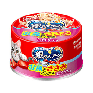 ユニ・チャーム 銀のスプーン 缶 お魚とささみミックス しらす 70g FC32333-イメージ1
