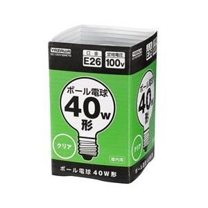 ヤザワ 40W形・E26口金 ボール電球 クリア 1個入り GC100V38W70-イメージ1