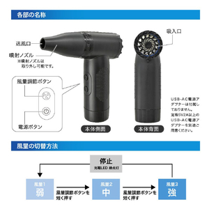 オーム電機 充電式エアダスター 黒 OA-MAD03-イメージ3