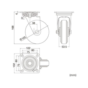 サンワサプライ 汎用キャスター 125mm径 車幅38mm ゴム フリー 2個 FCB816H-CST-125ER-FRE2-イメージ2