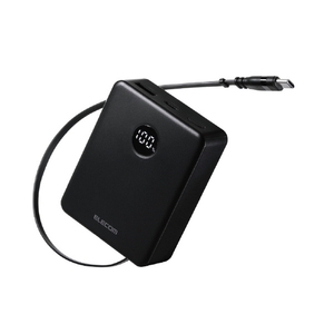 エレコム 巻き取り式ケーブル一体型モバイルバッテリー(5000mAh/20W) ブラック DE-C92-5000BK-イメージ1