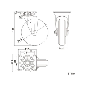 サンワサプライ 汎用キャスター 150mm径 車幅38mm ゴム製 フリー 2個 FCB817H-CST-150ER-FRE2-イメージ2