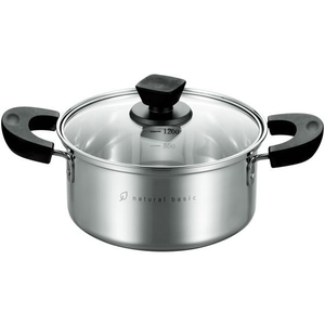 ヒロショウ ナチュラルベーシック 18.8ステンレス製 深型両手鍋 18cm FCD1048-NBP-18W-イメージ1