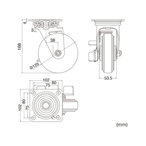サンワサプライ 汎用キャスター 125mm径 車幅38mm ゴムフリーストッパー2コ FCB818H-CST-125ER-FRST2-イメージ2
