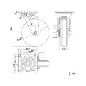 サンワサプライ 汎用キャスター 150mm径 車幅38mm ゴムフリーストッパー2コ FCB819H-CST-150ER-FRST2-イメージ2