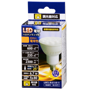 オーム電機 LED電球 E11口金 全光束600lm(6．7Wハロゲンランプタイプ) 電球色相当 LDR7L-M-E11/D 11-イメージ1