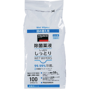 トラスコ 除菌薬液しっかりしっとりウェットワイパー　詰替　高濃度アルコールタイプ　１００枚入 JWB-58S-イメージ1