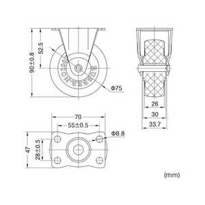 サンワサプライ 汎用キャスター 75mm径 車幅26mm ゴム製 固定 2個 FCB821H-CST-75E-FIX2-イメージ2