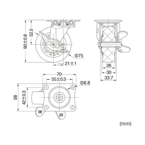 サンワサプライ 汎用キャスター 75mm径 車幅26mm ゴム フリーストッパー2コ FCB822H-CST-75E-FRST2-イメージ2