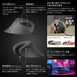 オーム電機 エルゴノミクスマウス PC-SMTEG01-K-イメージ3
