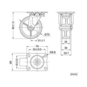 サンワサプライ 汎用キャスター 75mm径 車幅25mm ナイロン製 フリー 2個 FCB823H-CST-75N-FRE2-イメージ2