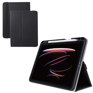 エレコム 11インチiPad Air(M3/M2)用フラップケース 衝撃ガード ベルト付 2アングル 軽量 ブラック TB-A25MPLF2BK-イメージ2
