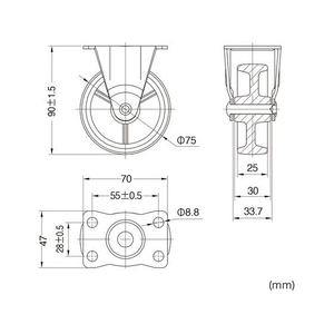 サンワサプライ 汎用キャスター 75mm径 車幅25mm ナイロン製 固定 2個 FCB824H-CST-75N-FIX2-イメージ2