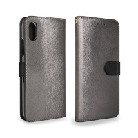 HANSMARE iPhone XS Max用CALF Diary メタルブラック HAN14286I65