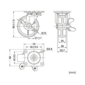 サンワサプライ 汎用キャスター 75mm径 車幅25mm ナイロンフリーストッパー2コ FCB825H-CST-75N-FRST2-イメージ2
