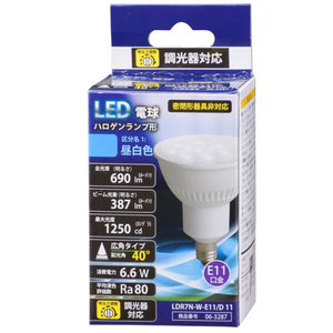 オーム電機 LED電球 E11口金 全光束690lm(6．6Wハロゲンランプタイプ) 昼白色相当 LDR7N-W-E11/D 11-イメージ1