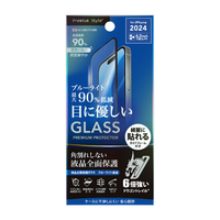 PGA iPhone 16 Pro用液晶全面保護ガラス 角割れ防止PETフレーム Dragontrail ブルーライトカット 高透明 PG-24BGLF02BL