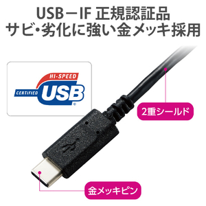 エレコム USB2．0ケーブル(認証品、C-C) 1．5m ブラック U2C-CC15NBK2-イメージ5
