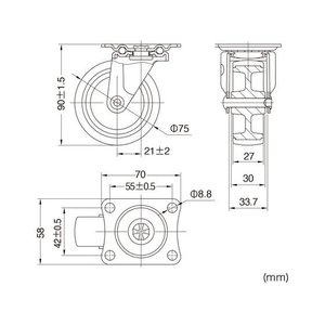 サンワサプライ 汎用キャスター 75mm径 車幅27mm TPR製 フリー 2個 FCB826H-CST-75TP-FRE2-イメージ2