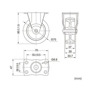 サンワサプライ 汎用キャスター 75mm径 車幅27mm TPR製 固定 2個 FCB827H-CST-75TP-FIX2-イメージ2