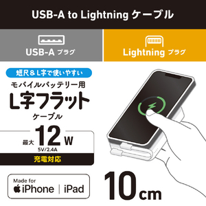 エレコム モバイルバッテリー用ケーブル (USB-A - Lightning/USB2.0/10cm) ホワイト MPA-UALLL01WH-イメージ2