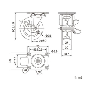 サンワサプライ 汎用キャスター 75mm径 車幅27mm TPR フリーストッパー2コ FCB828H-CST-75TP-FRST2-イメージ2