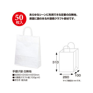 タカ印 手提げバッグ 白無地 小 50枚 FC43198-50-5100-イメージ2