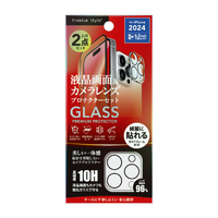PGA iPhone 16 Pro用液晶全面保護ガラス 角割れ防止PETフレーム カメラプロテクターセット 高透明 PG-24BGLFPST