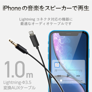エレコム Lightning-φ3．5変換AUXケーブル(ストレート-ストレート) ブラック AXL35D10BK-イメージ3