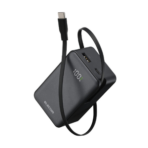 エレコム 巻き取り式ケーブル一体型モバイルバッテリー(10000mAh/22．5W) ブラック DE-C80L-10000BK-イメージ1