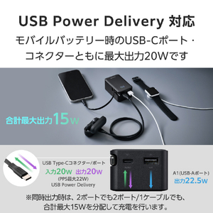 エレコム 巻き取り式ケーブル一体型モバイルバッテリー(10000mAh/22．5W) ブラック DE-C80L-10000BK-イメージ6