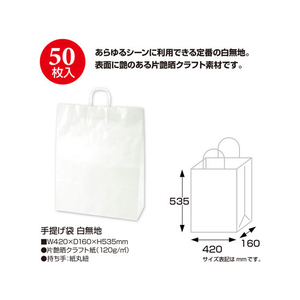 タカ印 手提げバッグ 白無地 特々大 50枚 FC43201-50-5500-イメージ2
