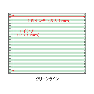 コンピュータ連続用紙 カラーフォーム用紙 15×11グリーンライン 2000枚 F807178-S1511G-イメージ1