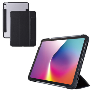 エレコム 11インチiPad Air(M3/M2) iPad Air (第5世代 2022年モデル) iPad Air (第4世代 2020年モデル)用 フラップケース 薄型軽量 カラーエッジ 背面クリア ブラック TB-A25MWVFCBK-イメージ2