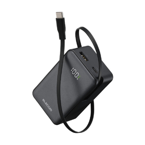 エレコム 巻き取り式ケーブル一体型モバイルバッテリー(10000mAh/45W) ブラック DE-C81L-10000BK-イメージ1