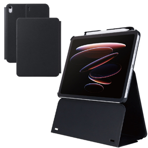 エレコム 11インチiPad Air(M3/M2)用 フラップケース 高さ調整 合成皮革 スリープ対応 ブラック TB-A25MWVH2BK-イメージ2