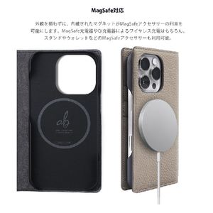 ABBI SIGNATURE iPhone 16 Pro Max用シュランケンカーフ MagSafe対応ダイアリーケース グレージュ ABS27302I16PM-イメージ7