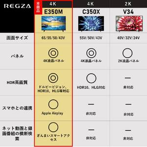TOSHIBA/REGZA 43V型4Kチューナー内蔵4K対応液晶テレビ ECモデル E350Mシリーズ 43E350M-イメージ3