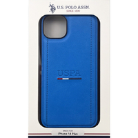 ユーエスポロアッスン iPhone 14 Plus用トリコロールスティッチ入り 背面ケース ブルー USHCP14MPINB