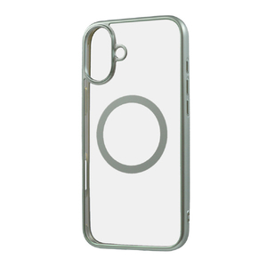 レイアウト iPhone 16 Plus用Like standard MagSafe対応 マグネットアクセサリー対応 衝撃吸収 バンパー マット メタリック ハイブリッドケース ライトグリーン RT-P48MG3/LGM-イメージ1