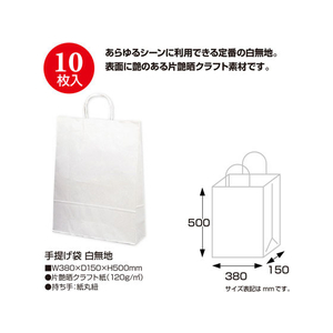 タカ印 手提げバッグ 白無地 特大 10枚 FC43217-50-6400-イメージ2