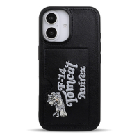 エム・ディー・シー iPhone 16用ポケット付き背面ケース AVIREX 刺繍/ブラック MD-75563-1