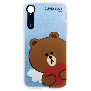 LINE FRIENDS iPhone XR用ケース LIGHT UP CASE CUPID LOVE ブラウンハート KCL-LCL007-イメージ1