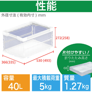 トラスコ オリコン 薄型軽量折りたたみコンテナ４０Ｌ 透明 TRL-S40TM-イメージ2
